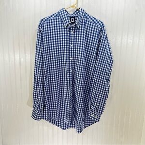 FootJoy Blue and White Gingham Men's Size L LS Button Down Performance Shirt